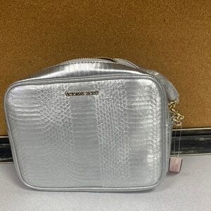 Victoria's Secret Metallic Silver Textured Cosmetic Case